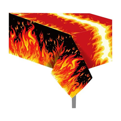 1Pc Fire Party Plastic Tablecloth 54 x 87 Inch Long Table Cover, Flame Party Tablecover for Fire Fighting Theme Kids Baby Shower Birthday Dinner Picnic Kitchen Event - color: Fire