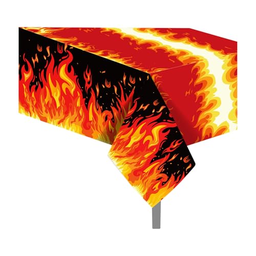 1Pc Fire Party Plastic Tablecloth 54 x 87 Inch Long Table Cover, Flame Party Tablecover for Fire Fighting Theme Kids Baby Shower Birthday Dinner Picnic Kitchen Event - color: Fire