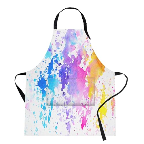 Apron with Pockets, 32x28 inch, for Women Men, Colorful Paint | Watercolor Clouds Shades Waterproof Adjustable Bib Aprons for Kitchen Cooking Baking Painting Gardening - color: Watercolor