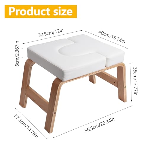 Yoga Headstand Bench PU Pad Headstand Trainer Max Load 300lbs | Yoga Headstand Bench Stress Relief Balance Trainer Supports with Wood Frame and Pu Pad Body Shaping Practice - color: White