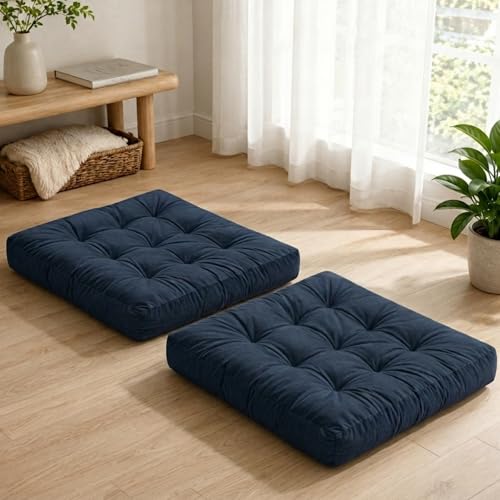 Floor Pillows for Adults Set of 2, Floor Cushions, 22 x 22 Inch, Navy - color: Navy, size: 2pack