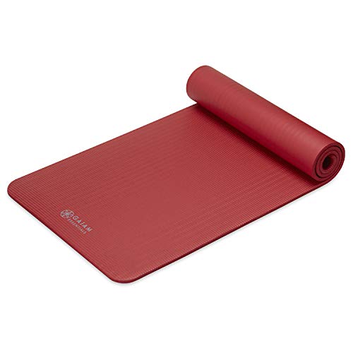 Gaiam Thick Yoga Mat, Exercise & Fitness Mat with Easy-Cinch Carrying Strap - color: Red, size: 2/5" (10MM)