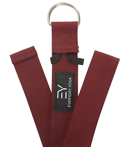 Everyday Yoga Strap with Metal D-Ring Athletic Stretching, 6ft/8ft/10ft | Durable Stretching Strap, Flexibility Training, Exercise & Fitness For Yoga, Pilates, Physical Therapy, Gym, Unisex-Adult - color: Merlot, size: 6 Foot