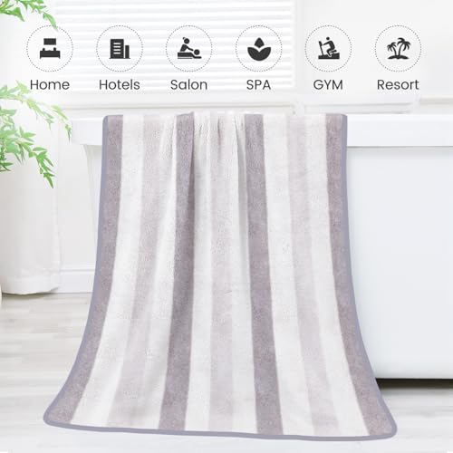 JML Microfiber Bath Towels, 30" x 60", Cabana Stripe Grey, Set of 2 - color: Cabana Stripe Grey, size: 2 Pack (30 in x 60 in)