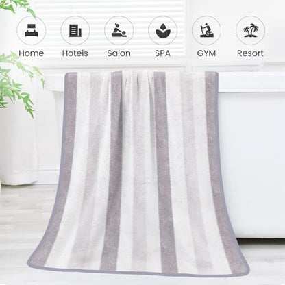 JML Microfiber Bath Towels, 30" x 60", Cabana Stripe Grey, Set of 2 - color: Cabana Stripe Grey, size: 2 Pack (30 in x 60 in)