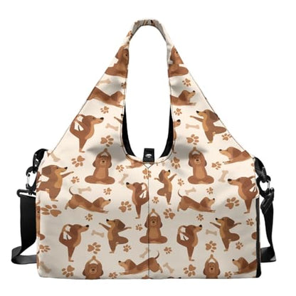 Yoga Gym Bag with Removable Adjustable Shoulder Strap, Shoe Compartment & Top Yoga Mat Holder 17.72x8.66x9.84in - color: Creative Yoga Dog Footprint Print