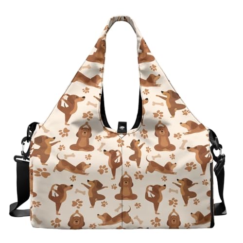 Yoga Gym Bag with Removable Adjustable Shoulder Strap, Shoe Compartment & Top Yoga Mat Holder 17.72x8.66x9.84in - color: Creative Yoga Dog Footprint Print