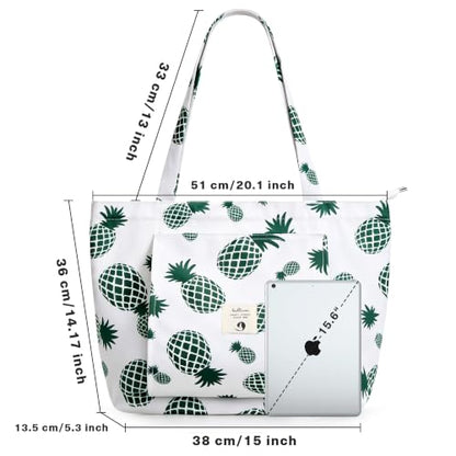 WLLWOO Yoga Mat Carrier Bag for Women Canvas Carryall Tote Gym Pilates | Large Holder Zipper Shoulder for Beach Travel Workout Fitness Office - color: Pineapple