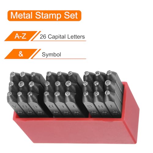 HARFINGTON 27pcs Letter Stamp Set 1/16" 1.5mm High Tool Steel A-Z & Punch Press Tools Metal Stamps Set Hammer Hand Punch for Metal Plastic Wood Leather Brass Stamping - size: 1.5mm