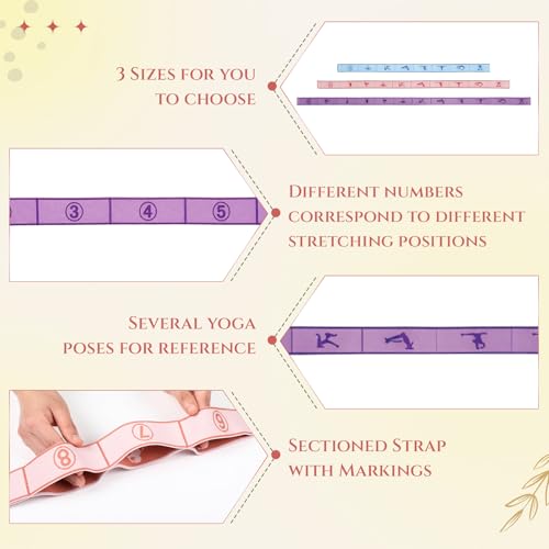 3 Pcs 8/10/12 Loops Yoga Stretch Straps Elastic Yoga Stretching Strap Multi Loop Stretch Bands for Exercise Therapy, Pilates, Dance, Gymnastics
