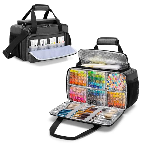 GRAOSO Marker Storage Bag Marker Case Organizer Hold up to 216 Markers | Carrying Case with Shoulder Strap and Handle, with Dividers and Easy Cleaning Liner (Markers Length up to 5.1"/13 cm), Grey