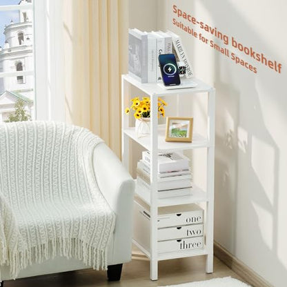 YUFAM 4 Tier Small Bookshelf, Narrow Tall Shelf, Wooden Book Shelf, White - color: White, size: 4-Tier