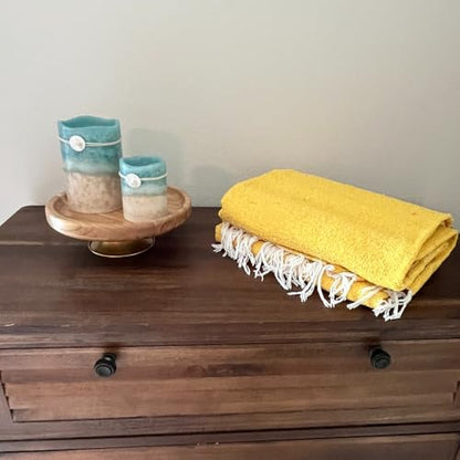 Open Road Goods Solid Color Mexican Yoga Blanket – Large Handwoven Throw for Yoga, Beach, Camping or Home – Soft and Durable Cotton Blend - color: Yellow Blanket