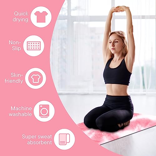 Yoga Towels, Non Slip Hot Yoga Mat Towel with Grip Dots,Super-Absorbent Soft Microfiber Yoga Blanket for Pilates, Fitness and Workout 72inch x 24inch - color: Pink+white