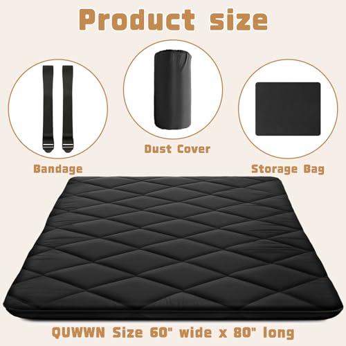 CypherX 3.9 Thick Queen Japanese Futon Floor Mattress Tatami Folding Mat | 60"x80" 5-layer cotton & 25D foam cushion. Includes dust cover, strap & bag. Ergonomic diamond quilting for guests & camping - size: Queen