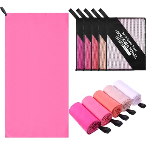 Tudomro 5 Pcs Microfiber Gym Towels Quick Dry Camping Towel for Women Men Gym Sweat Sports Towel for Yoga Tennis Running Swimming Exercise Working Out(Pink,23.6 x 47.2 '') - color: Pink, size: 23.6 x 47.2 ''
