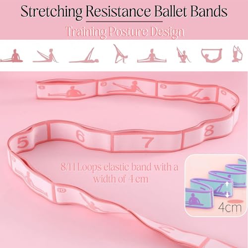 Multi-Loop Stretch Band - Yoga, Pilates, Ballet, and Physical Therapy Stretching Strap for Flexibility, Leg Stretching, and Exercise - Durable Stretching Equipment - color: Pink - 11 Loops