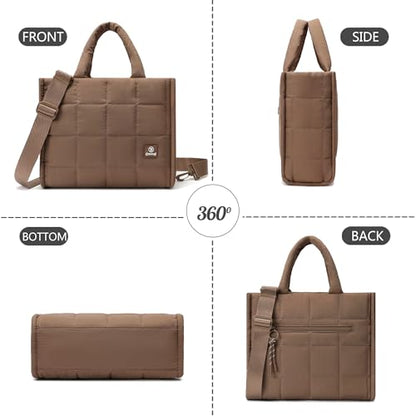Quilted Crossbody Bags for Women,Puffer Weekender Overnight Bag,Purse Handbag Organizer,Small Tote Bags Shoulder Bag - color: Brown