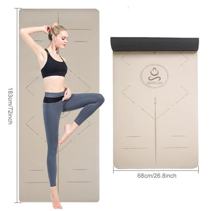 Natural Rubber Yoga Mat - Non Slip Non Toxic - 5mm Thick Yoga Mat for Hot Yoga/Pilates - Extra Large 26.8’’ with Alignment Guide - Sweat Proof - with Carrying Bag - color: Latte Grey