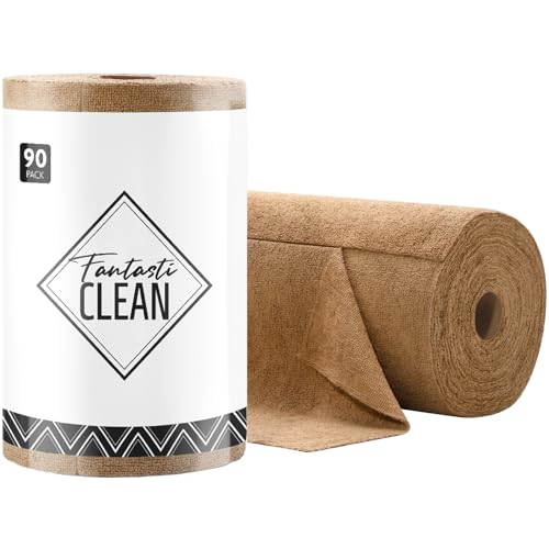 Fantasticlean Microfiber Cleaning Cloth Roll- 90 Sheets, 12" x 12" (Tan) - color: Tan, size: 90 pack