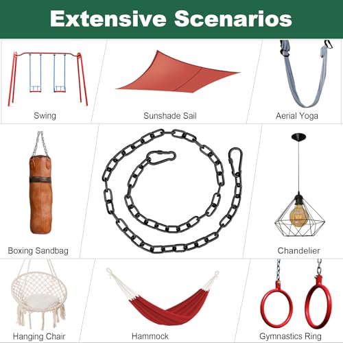 20 Inch Heavy Duty Swing Chain Kit with Automatic Locking Buckles, Galvanized Steel Hanging Chain, 660 LBS Load Capacity for Hammock, Swing Set, Aerial Yoga