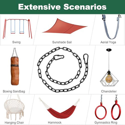 20 Inch Heavy Duty Swing Chain Kit with Automatic Locking Buckles, Galvanized Steel Hanging Chain, 660 LBS Load Capacity for Hammock, Swing Set, Aerial Yoga
