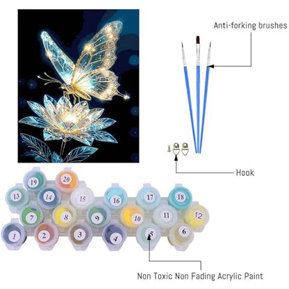 Paint by Numbers Kit for Adults,Crystal Butterfly Paint by Number 16x20 In | Paint by Number for Beginner,Adult Paint by Number,HD Color Canvas,DIY Tool Kits,Stress Relief Craft,Great Gift,Without Frame - color: MT6281