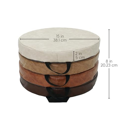 Factory Direct Partners Rustic Kid 15 inch Round Floor Cushions with Handles, Distressed Faux Leather, Flexible Seating for Home, Playroom, Montessori, Daycare, Classroom (4-Piece), 12223-DA - style: Round
