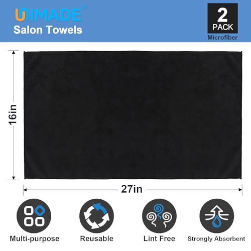 UNIMADE 2 Pack Salon Towels - Highly Absorbent and Quick Drying Hand Towels | Premium Wash Cloths for Bathroom, Gym, Shower, Hotel, and Spa - 16x27 inch (Black) - color: Black, size: 2 Pack