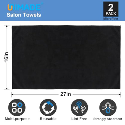 UNIMADE 2 Pack Salon Towels - Highly Absorbent and Quick Drying Hand Towels - color: Black, size: 2 Pack