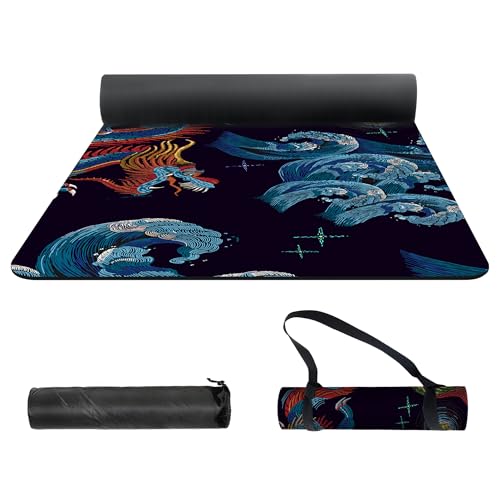 nuveti Yoga Mat Print Extra Thick TPE Non Slip Fitness Exercise Mat with Carrying Bag,72"x24" Extra Thick 6MM Exercise & Workout Mat for Yoga, Pilates Fitness and Floor Exercises - color: Dragon