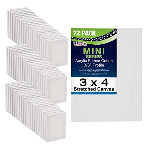 U.S. Art Supply 3"x4" Mini Square Canvases for Painting, Bulk Pack of 72 | Mini Primed Artist Stretched Canvas, Ideal for Arts & Crafts, Weddings, Birthdays - size: 3" x 4" - Pack of 72
