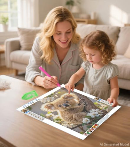 Koala 5D Diamond Painting Kit for Adults，Koala on Tree Animal Full Drill DIY Round Gem Art Diamond Art Kits Painting Crafts Ideal for Beginners and Home Wall Decor 12X16inch