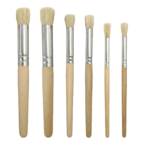 6 Pack Stencil Brushes Set, 3 Sizes Bristle Wooden Handle Brushes for for House Wall Painting, Stencil, Card Making Canvas & DIY Crafts and Acrylic Oil Watercolor Painting - color: Bristle Brushes