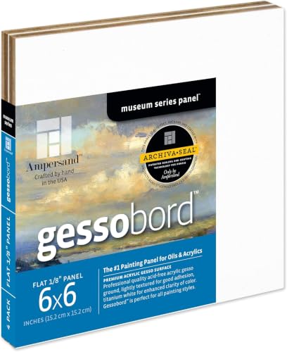 Ampersand Art Supply Gesso Wood Painting Panel: Museum Series Gessobord, 6" x 6", 1/8" Flat Profile, Pack of 40 - size: 6" x 6" (Pack of 10)
