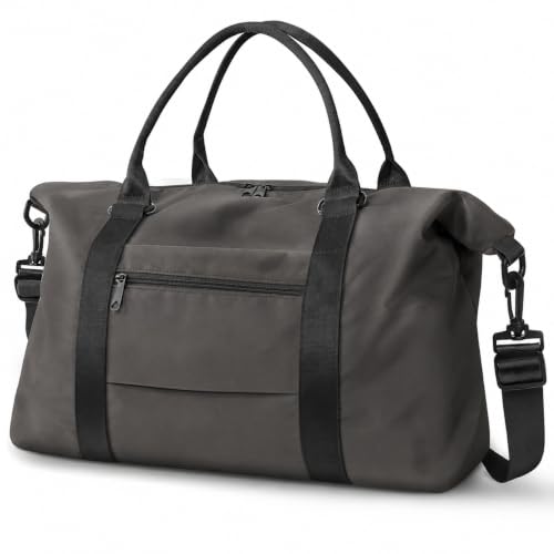 Travel Duffle Bag, Waterproof Weekender Bag Carry On Tote Bags for Women, Travel Essentials Sport Gym Bag for Men, Hospital Bag for Labor and Delivery, Overnight Bag Luggage Bag with Trolley Sleeve - color: Grey Green