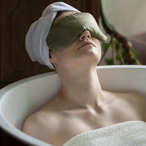 Weighted Eye Pillow with Labradorite & Obsidian Fill - Silk Satin Sleep Mask - Meditation & Yoga Eye Cover - Light-Blocking Eye Mask for Rest - Relaxation & Mindful Use - color: Sage