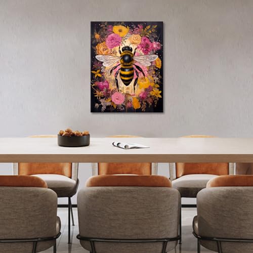 TUMOVO Bees and Flowers Paint by Numbers Kit Adults Easy | Bees and Flowers 16x20 inch canvas, paint by numbers for adults beginner. Pre-numbered, relaxing craft, beautiful wall decor - color: Artwork-08