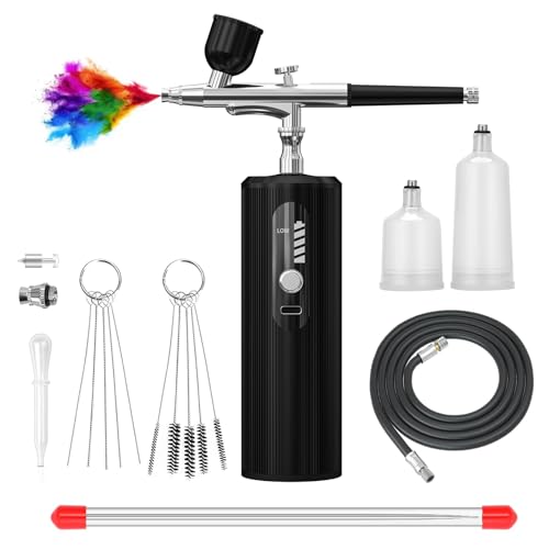 AirBrush Kit with Compressor dual-action airbrush Rechargeable Handheld Air brush for nails，Painting ，Makeup，Barber，Cake，Mode (Black)