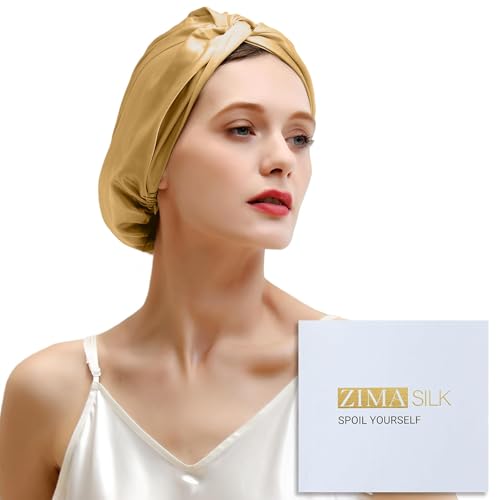 ZIMASILK 22 Momme 100% Mulberry Silk Bonnet for Sleeping Women, Gold - color: Gold