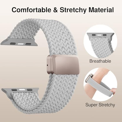 Braided Stretchy Magnetic Band Compatible with Apple Watch Bands Women Men - color: Gray, size: 38mm/40mm/41mm/(42mm-series 11 10)