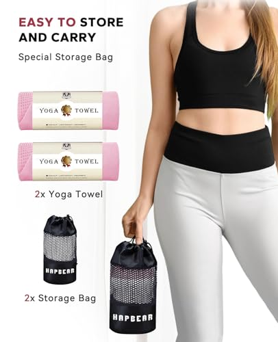 HAPBEAR 2 Pack Non Slip Yoga Mat Towel with Grip Dots, 72" x 24" Hot Yoga Towel - Super Absorbent Microfiber Yoga Towel for Hot Yoga, Bikram, Pilates and Gym Workout - Pink - color: Pink (2 Pack)