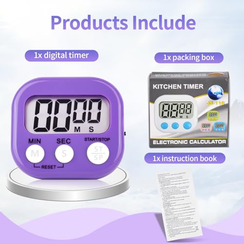 4 Pack Purple Digital Kitchen Timer Magnetic Digital Timer with Big Display Loud Ring Cooking Timers for Cooking, Game, Gym, Break Time, Classroom (4, Pruple) - color: Purple