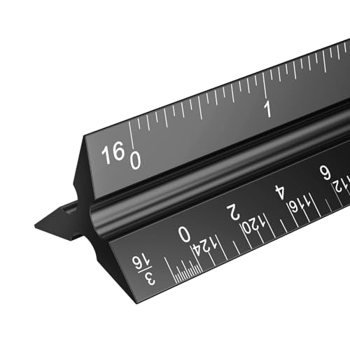 Rena Chris Architectural Scale Ruler: 12" Imperial Aluminum Alloy Metal Architecture Measuring Tools, Engineering Drafting Construction Drawing Blueprints Triangular Architect Scaling Rulers 12 Inches - color: Black