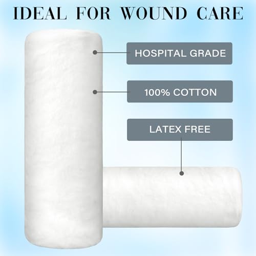 2 Pack White Cotton Roll Non-sterile Cotton for Wound Care Absorbent Soft Cotton Rolled Multipurpose Cotton Use for Cosmetic Application and Product Removal