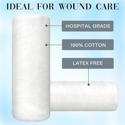 2 Pack White Cotton Roll Non-sterile Cotton for Wound Care Absorbent Soft Cotton Rolled Multipurpose Cotton Use for Cosmetic Application and Product Removal