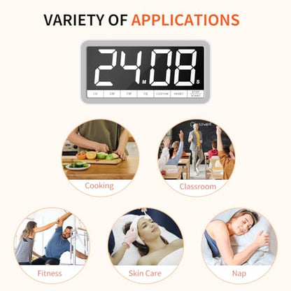 VOCOO Large 7.8" Digital Timer, Magnetic LED Timer for Kitchen & Classroom | USB-C Rechargeable, Up to 99 Hours Count Up & Countdown Timer with 3 Brightness Levels, 4 Alert Modes and 3 Volume Levels - color: White