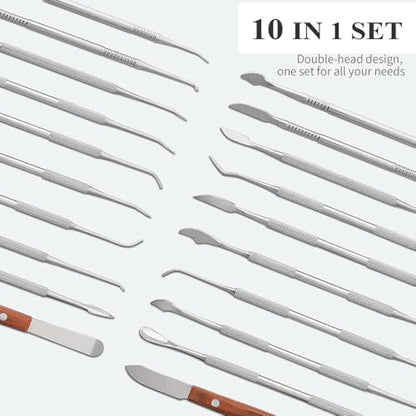 10 PCS Dental Wax Carving Tools Stainless Steel Waxing Modeling Kits | Wax Carvers Set Plaster Knife Metal Clay Sculpting Pottery Sculpture Tools Double Ended Tools