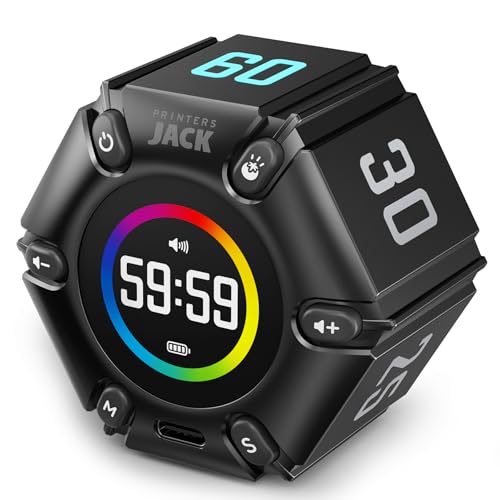 Smart FILP Pomodoro Timer 3/5/10/25/30/60min Preset, Silent & Sound Alarm - color: Real Black