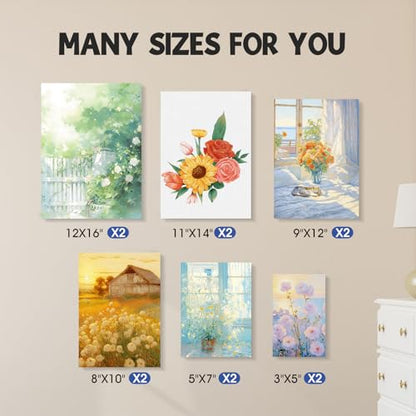 FUMILE Stretched Canvas for Painting, Blank Canvases for Painting Multi 12 Pack 3x5, 5x7, 8x10, 9x12, 11x14, 12x16 (2 of Each), Primed Acid Free Painting Canvas for Beginners & Artists. - size: 3x5, 5x7, 8x10, 9x12, 11x14, 12x16 in